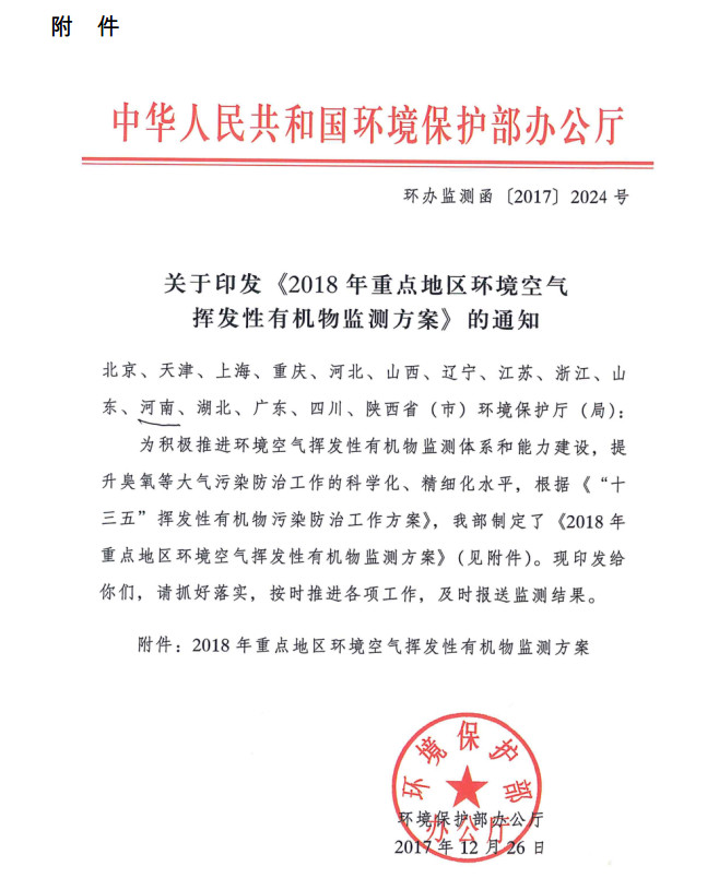 環(huán)境部新發(fā)布：2019年地級及以上城市環(huán)境空氣揮發(fā)性有機(jī)物監(jiān)測方案，附2018年方案要點(diǎn)對比